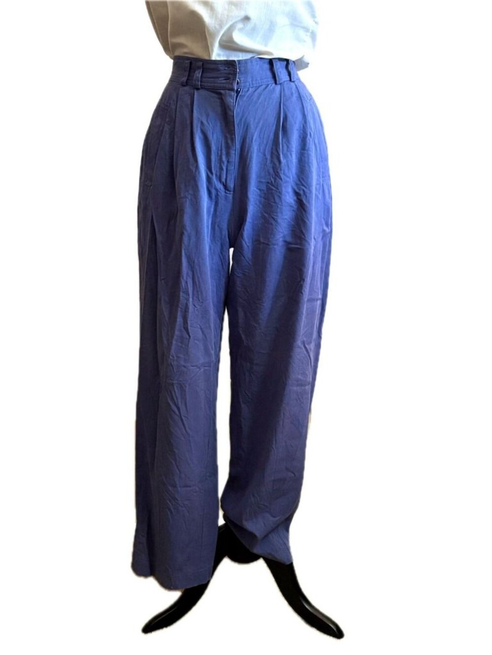 Blue High-Waisted Pleated Trousers Size 10 80s 90s Vtg Small
